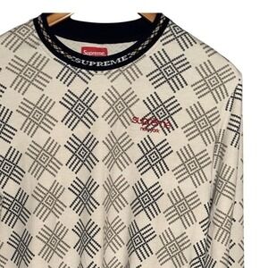 Supreme Motif Long Sleeve Tee Shirt Mens Ivory Geometric Crew Neck Embroidered M